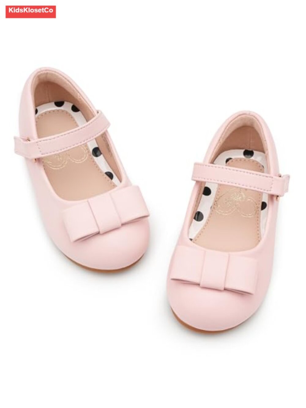 Girls Mary Jane Flats with Bow Faux Leather Hook & Loop Dress Shoes